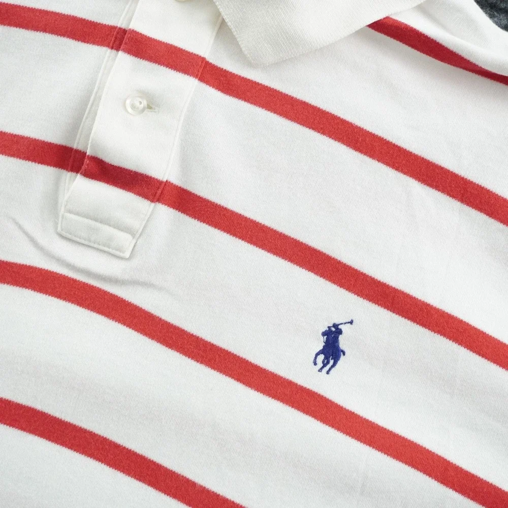 Polo Ralph Lauren Polo Shirt Mens XL White Red Striped Short Sleeve Cotton Logo